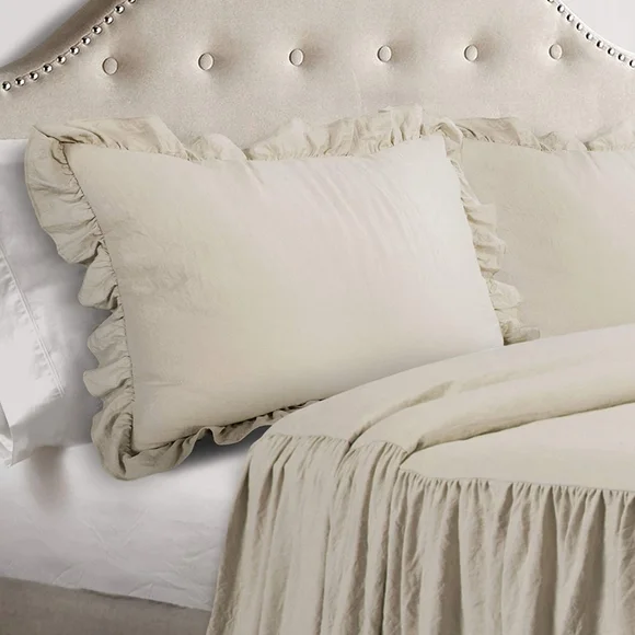 King size 3 pc neutral Bed spread & two shamps